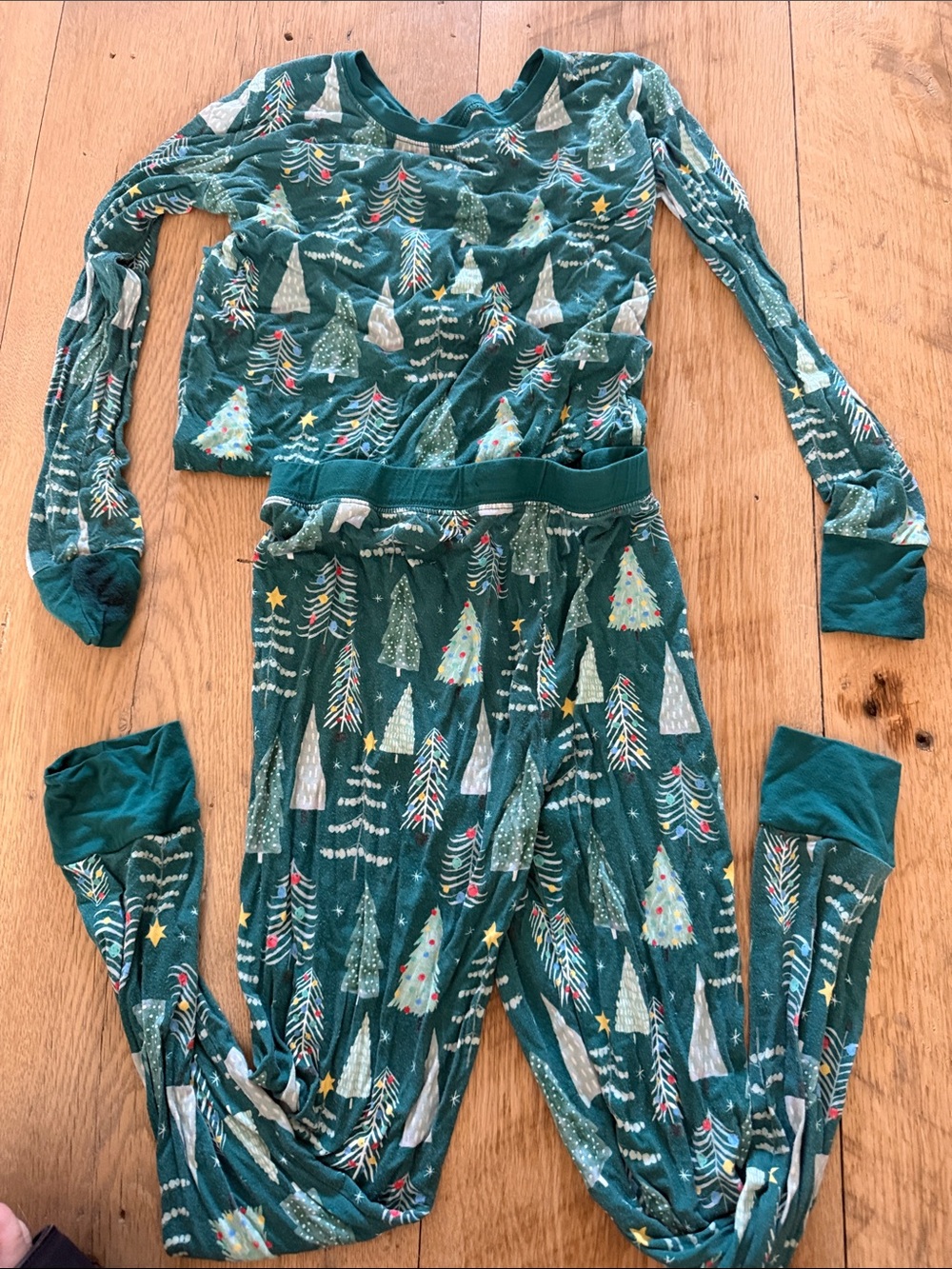 Little Sleepies Teal Green Holiday Tree Pajama Set